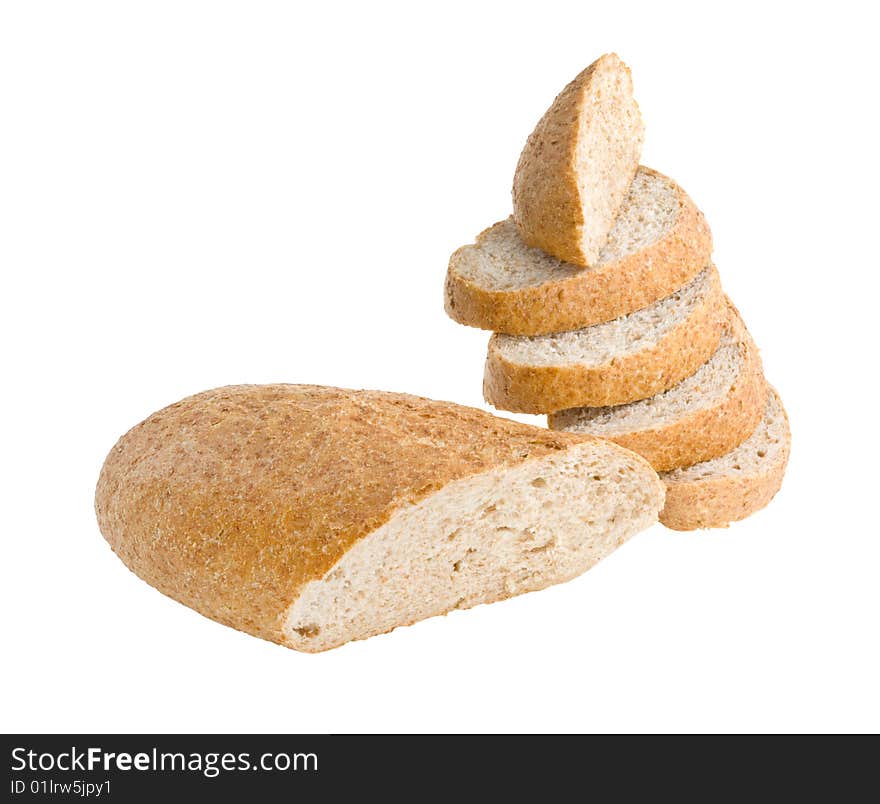 Cuted wheat bread isolated on white. Clipping path