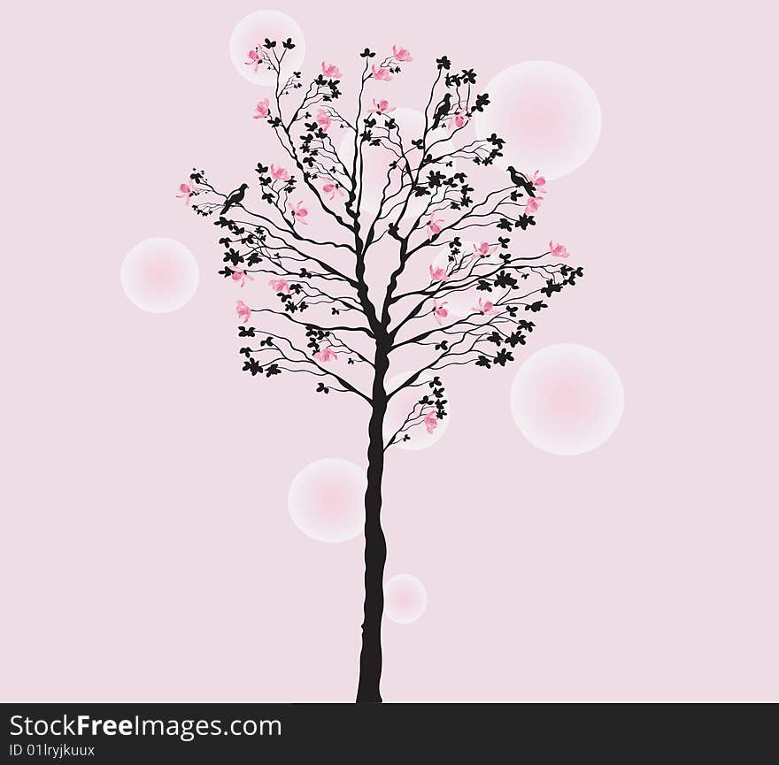 Illustration of a tree with flowers