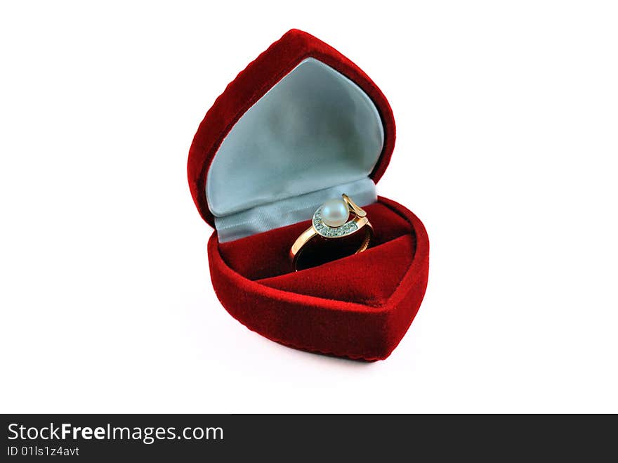 Perl ring in fancy box isolated over white. Perl ring in fancy box isolated over white.