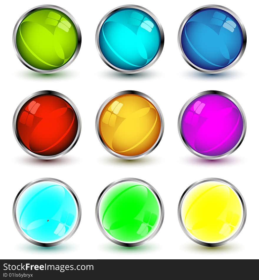 Set of vector web buttons with shadows over white background