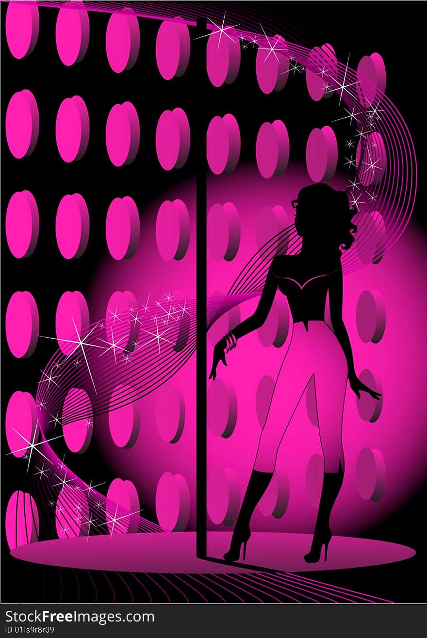 Black beautiful silhouette of young women dancing a striptease