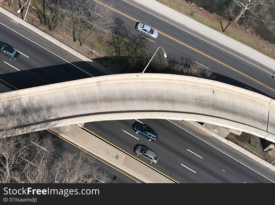 Cars moving on a road and viaduct