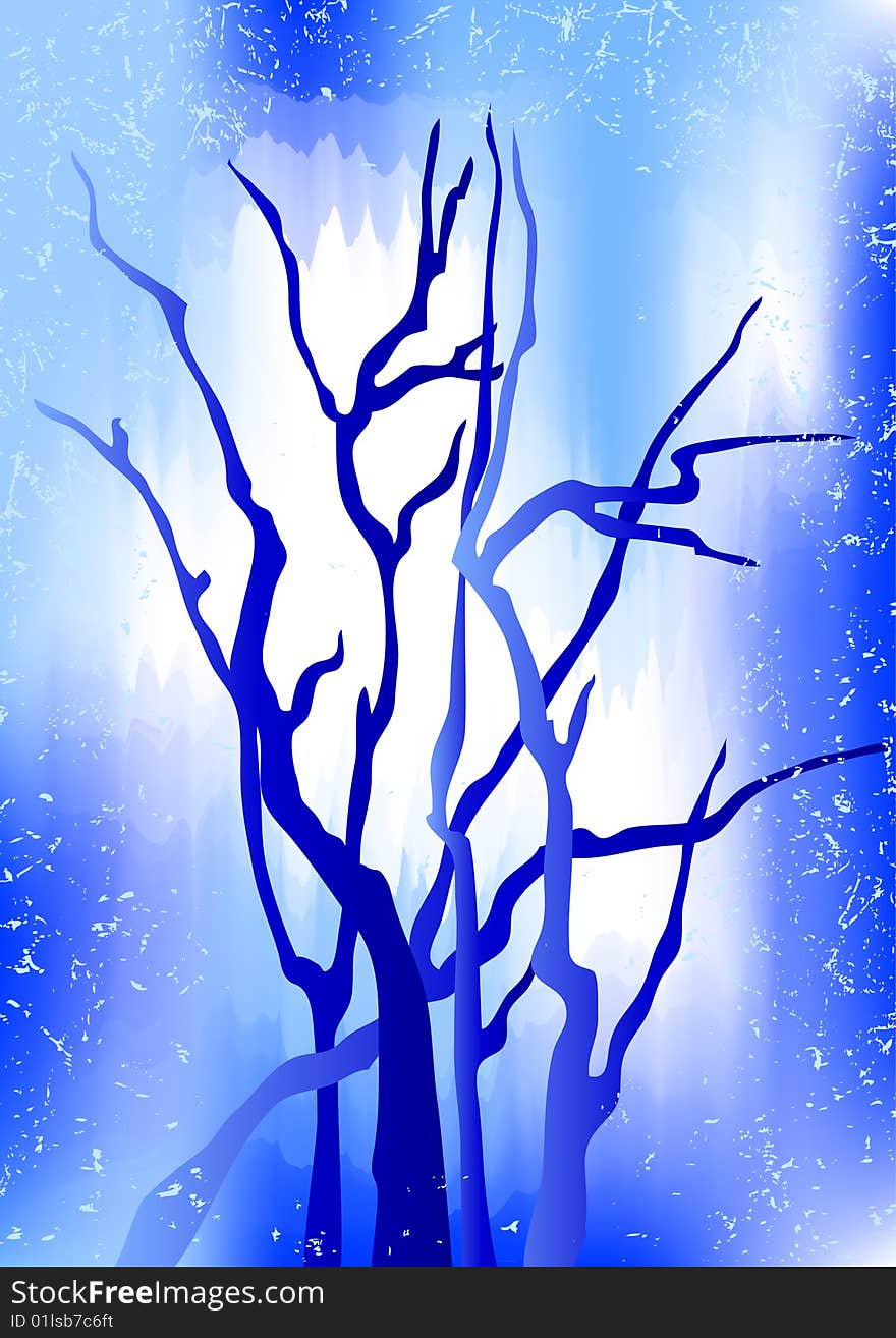 Blue trees on blue background