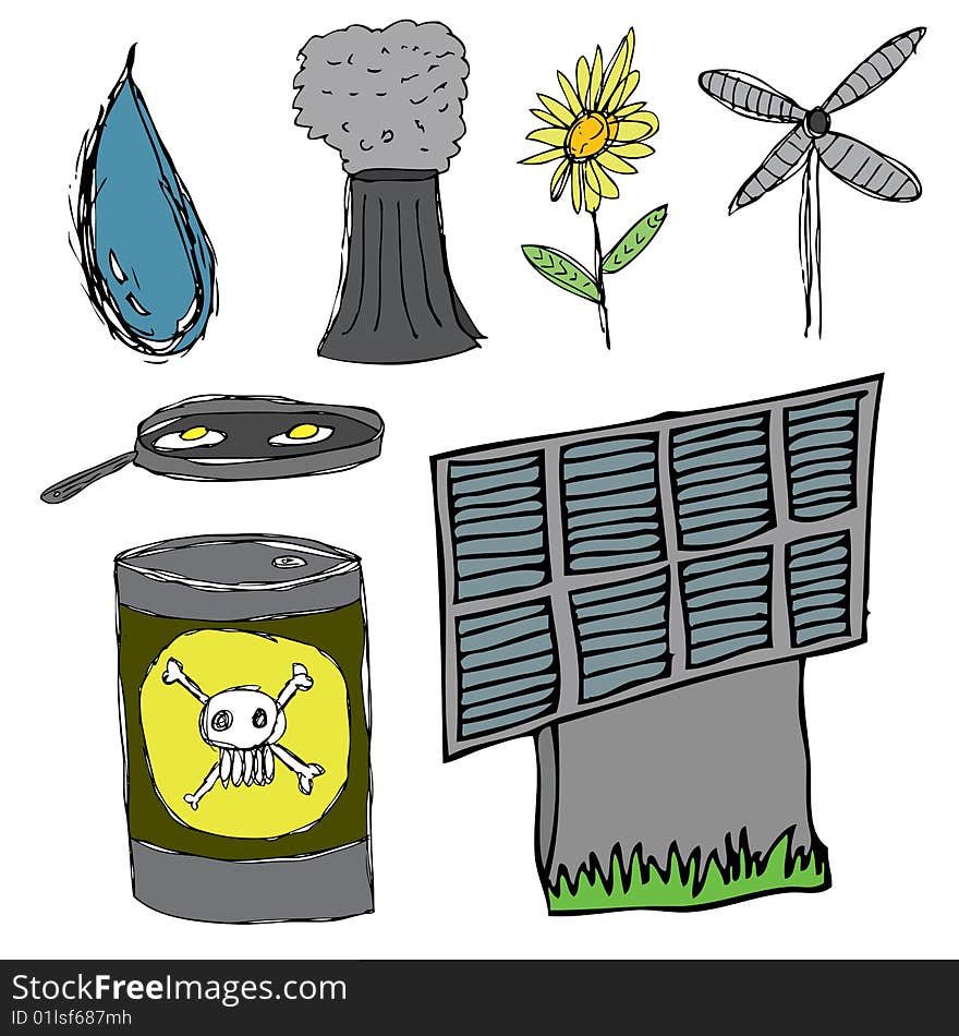 A selection of illustrated environmental icons. A selection of illustrated environmental icons.