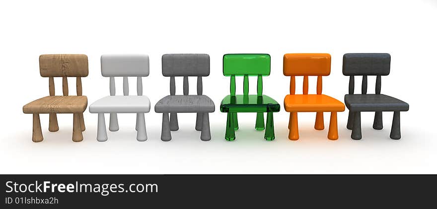 Toy chairs in different materials. Toy chairs in different materials