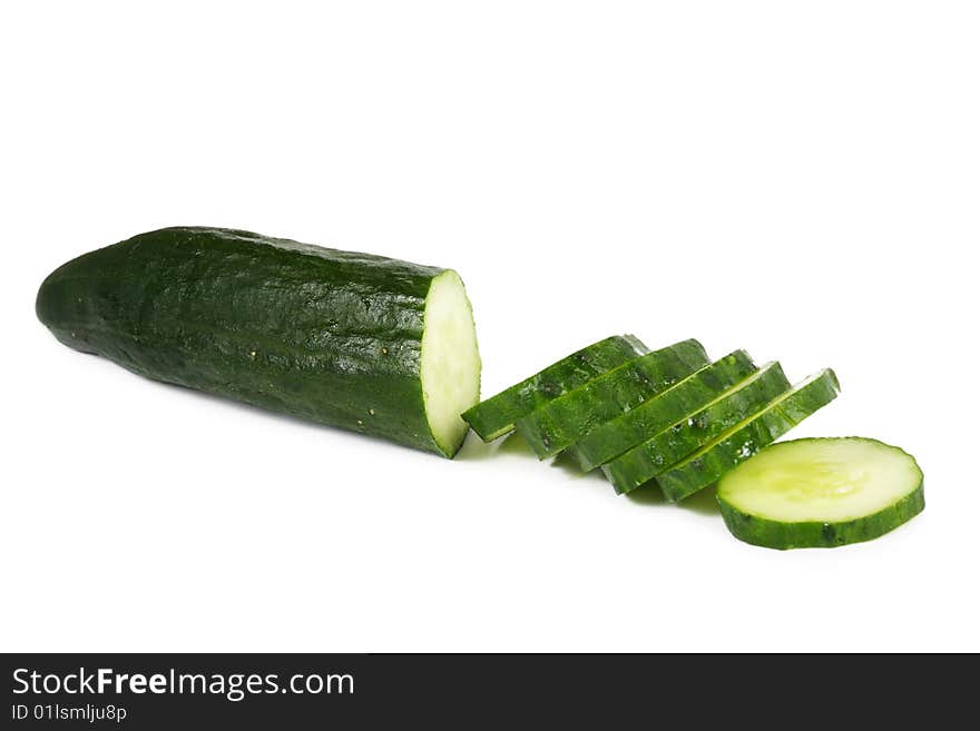 Cucumber and slices isolated on white background