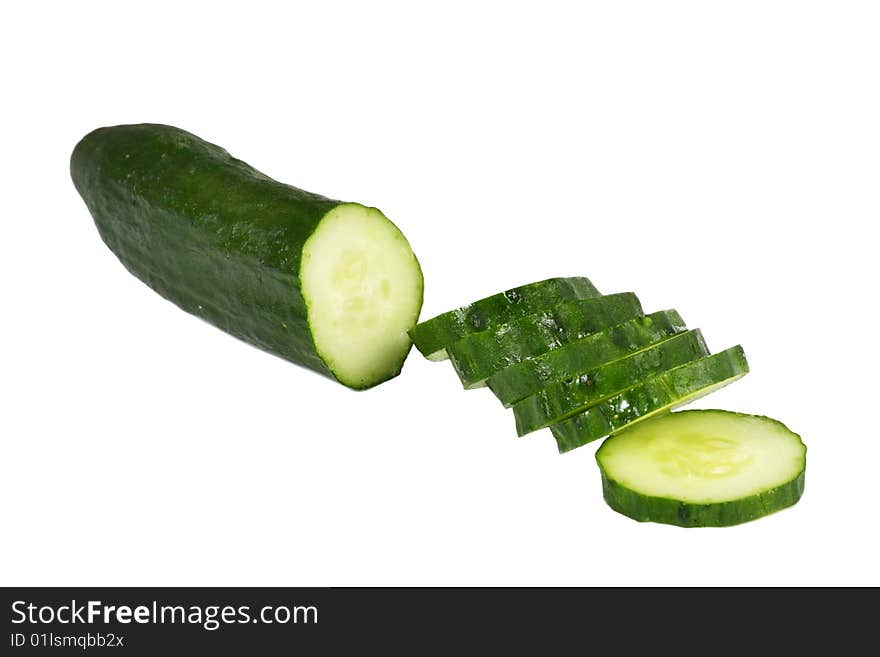 Cucumber and slices isolated on white background