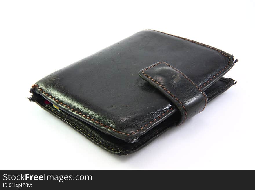 Old, black leather wallet for men. Old, black leather wallet for men