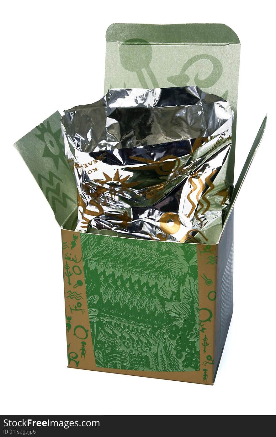 Open pack from a green cardboard with packing from a foil. Open pack from a green cardboard with packing from a foil