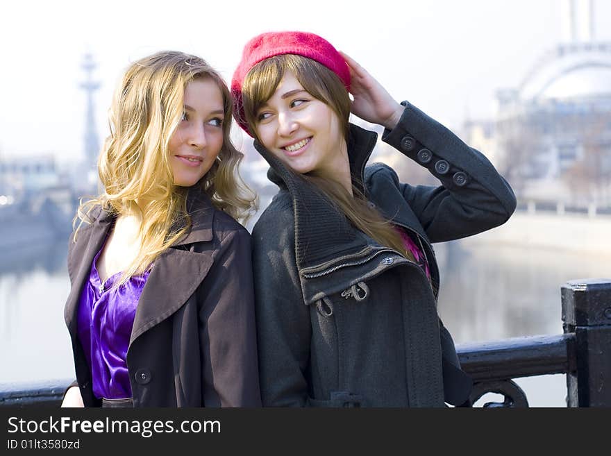 Blonde and brunette on a background Moscow