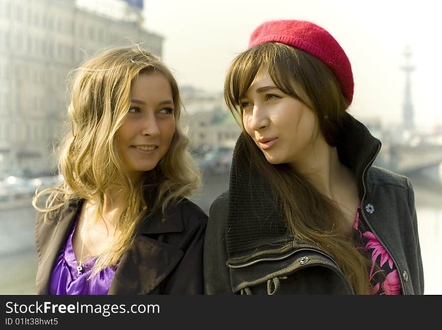 Blonde and brunette on a background Moscow