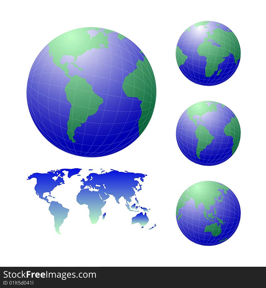 Set of globes showing different views