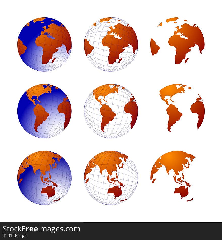 Set of globes showing different views