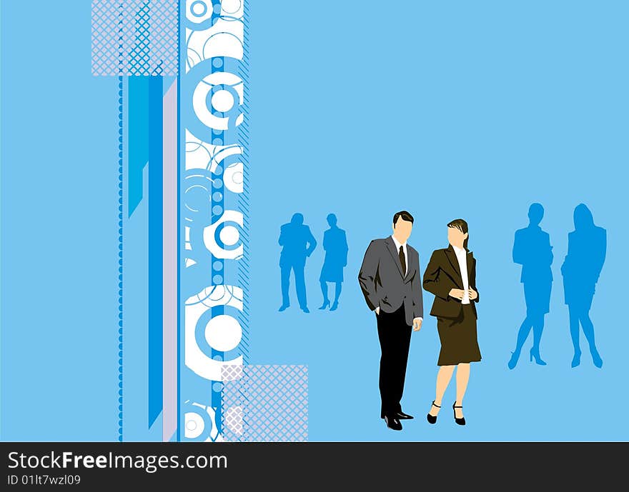 silhouettes of businessmen at an abstract blue background. silhouettes of businessmen at an abstract blue background