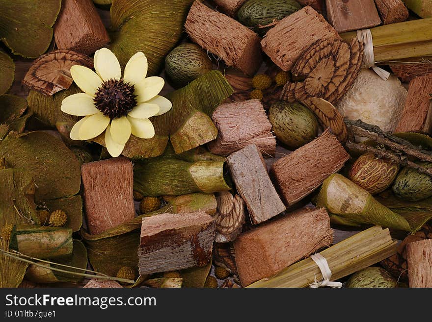 Still-life in green tones with a flower