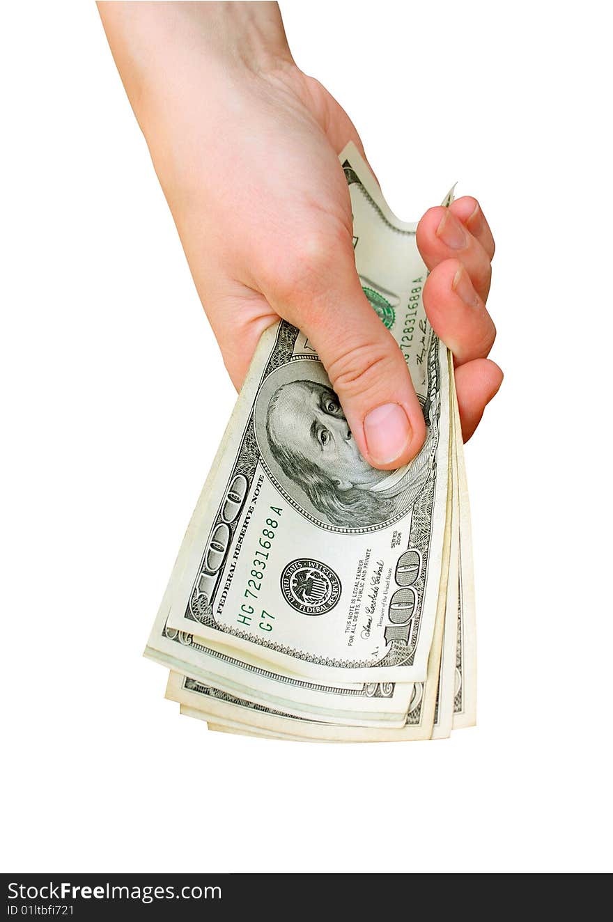 American dollars in a hand (contains clipping path). American dollars in a hand (contains clipping path)