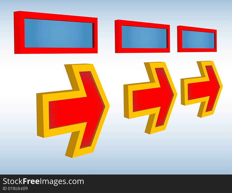 Three arrows with boxes. Vector illustration