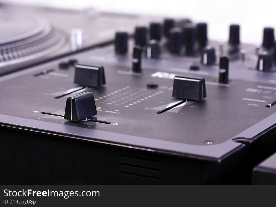 Dj mixer isoleted on white took at dj studio