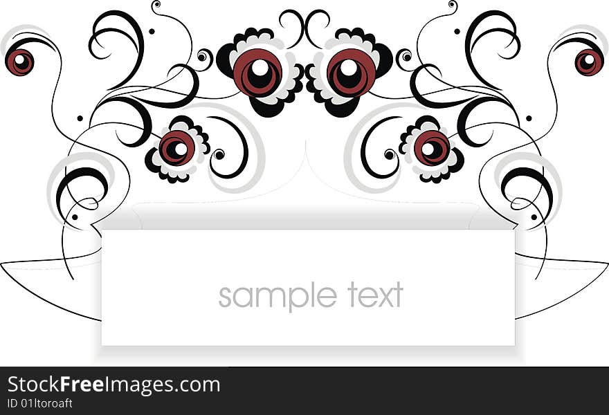 Floral vignette in color black, red and grey