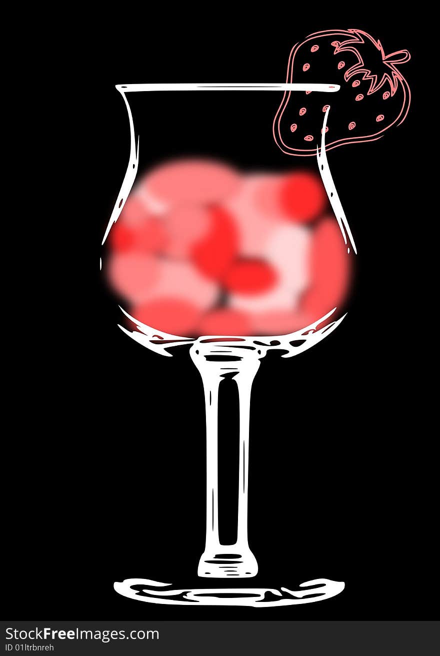 A creative illustration of a strawberry daiquiri on a black background.