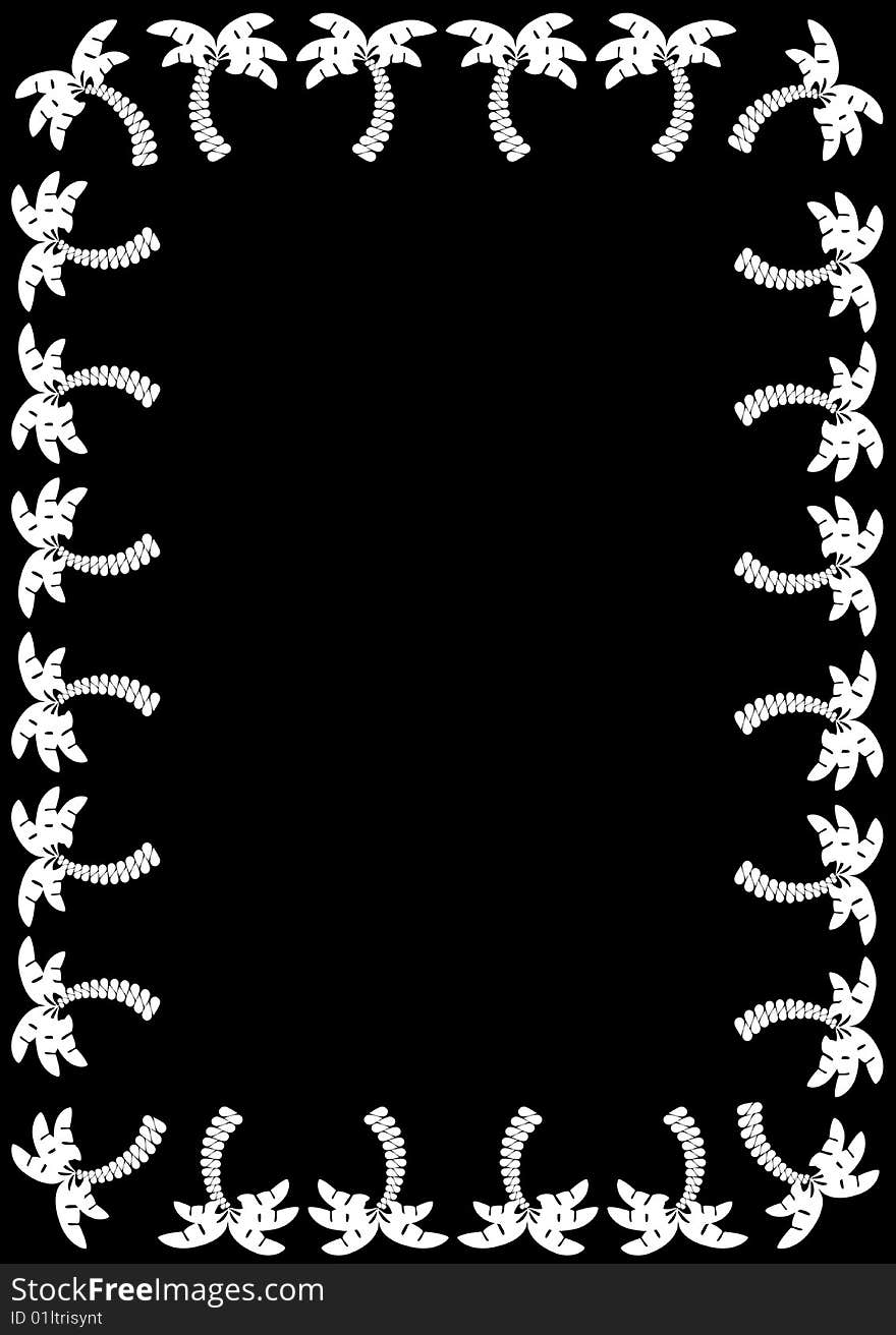 Illustration of white palm trees framing a black background. Illustration of white palm trees framing a black background.