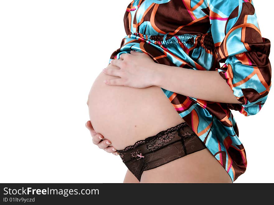 Expectant mother 40 weeks isolated in white