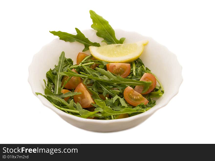 Fresh green salad on white background