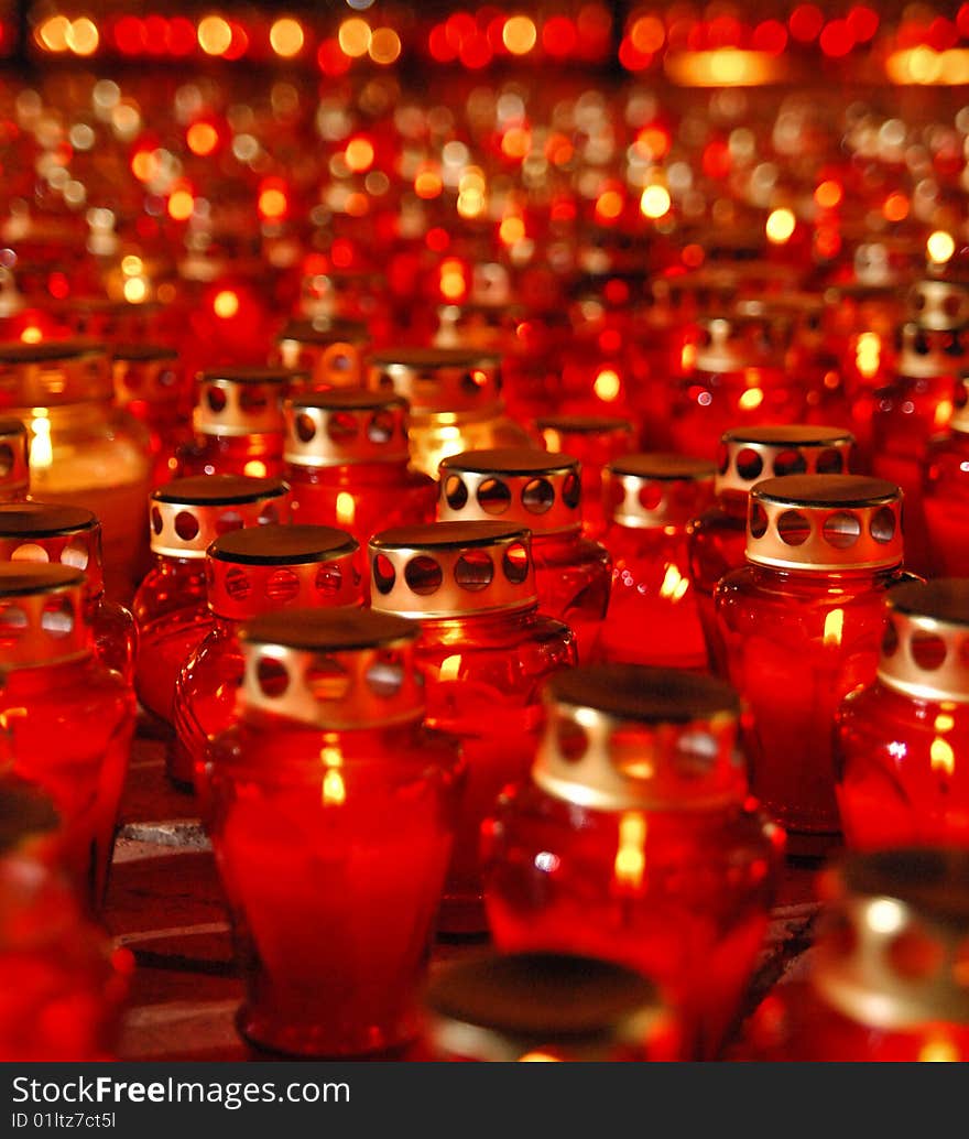 Thousand red candles was lighted on in the memory near the church. Thousand red candles was lighted on in the memory near the church