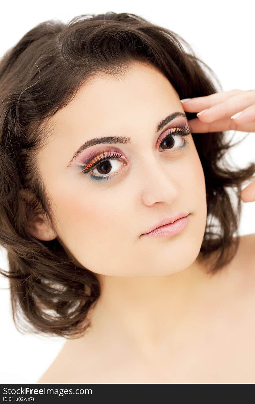 Closeup portrait of beautiful woman with colorful makeup. Closeup portrait of beautiful woman with colorful makeup