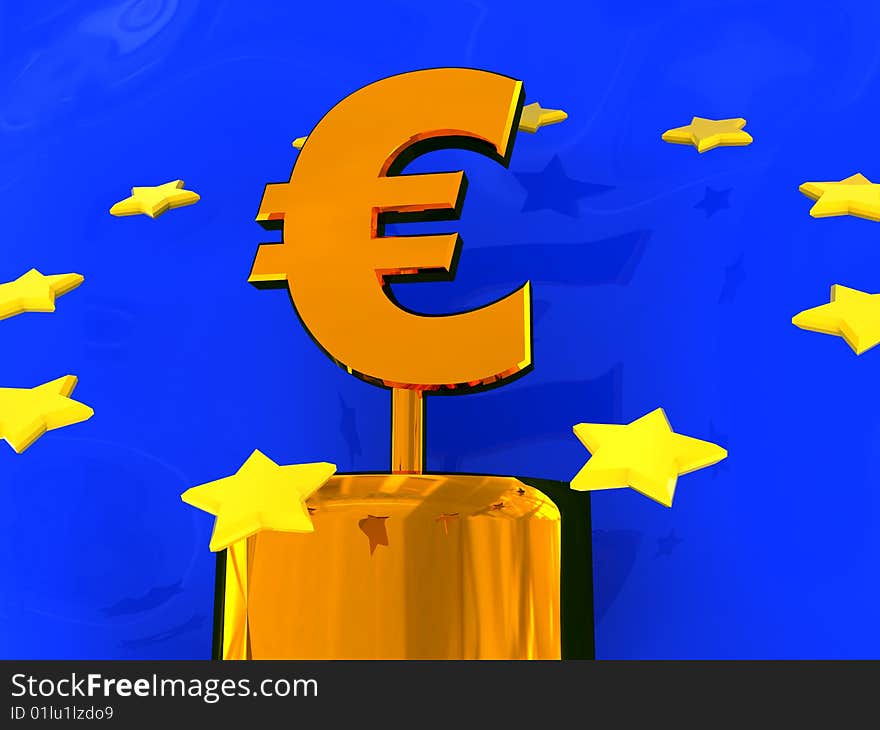 Abstract 3d illustration of euro sign over blue background. Abstract 3d illustration of euro sign over blue background