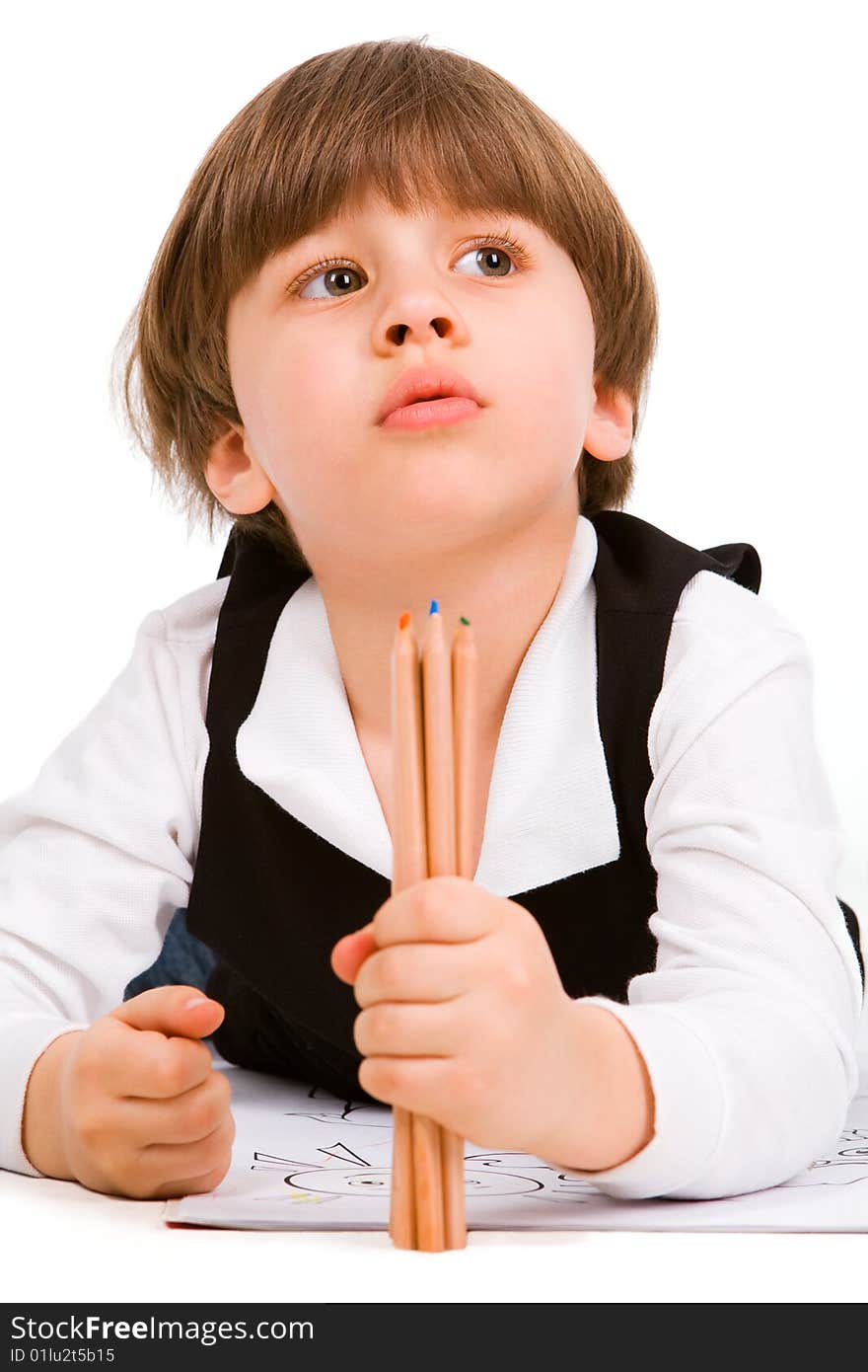 Adorable Little Boy With Pencil