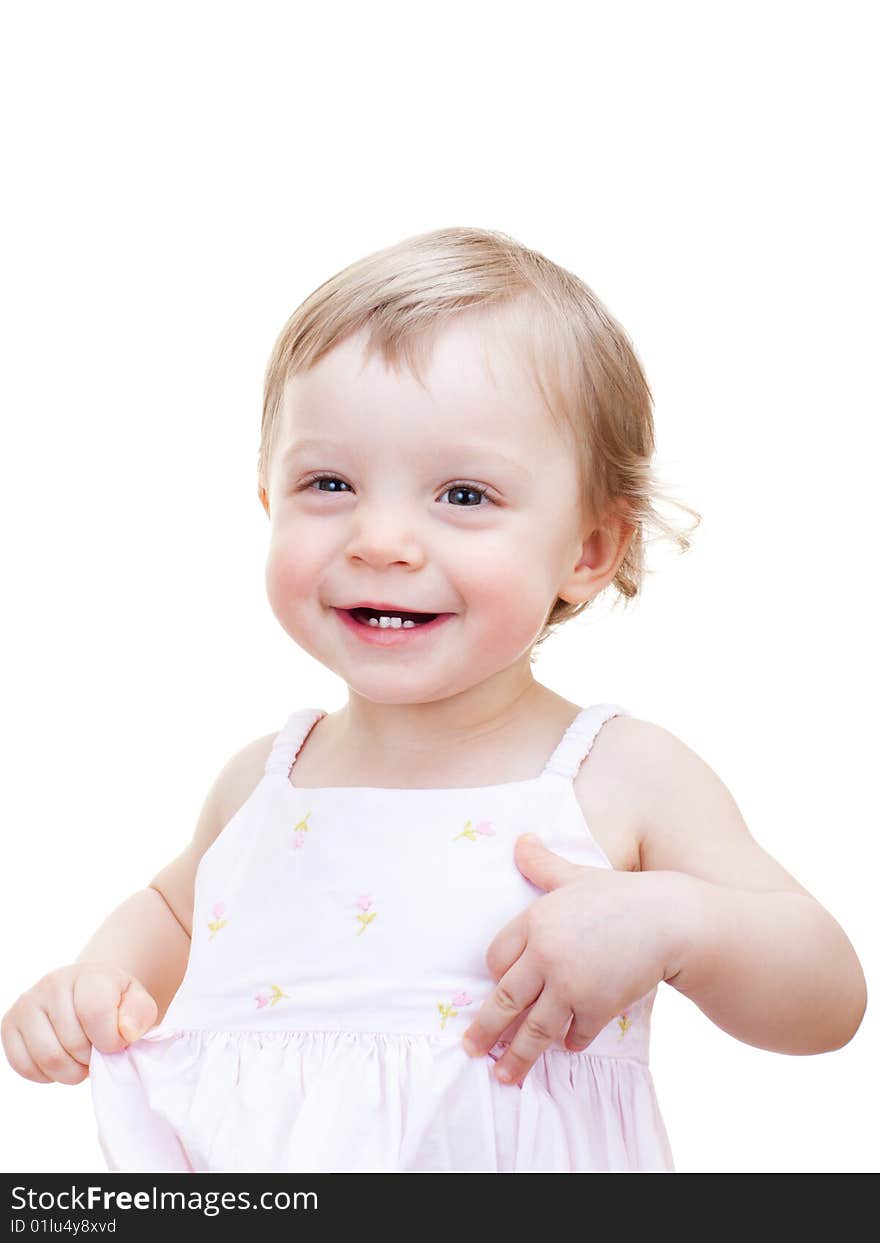 Portrait of a happy little girl - isolated on white