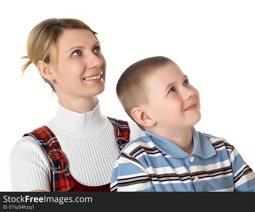 The little boy with mum on the isolated. The little boy with mum on the isolated