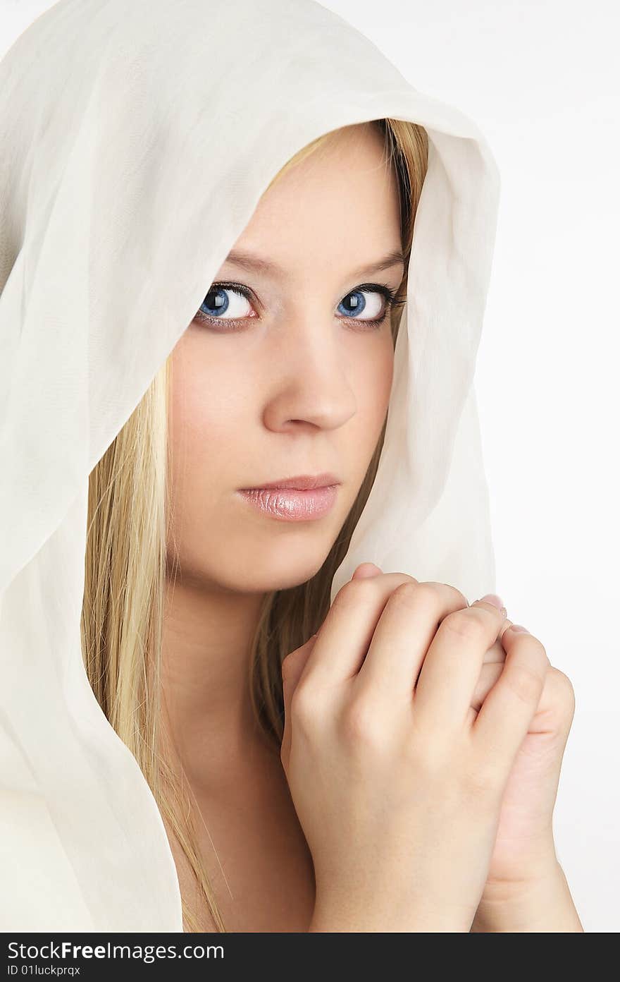 Women prayer on white background