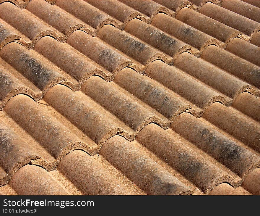 Adobe tiles in a roof of a house in Majorca