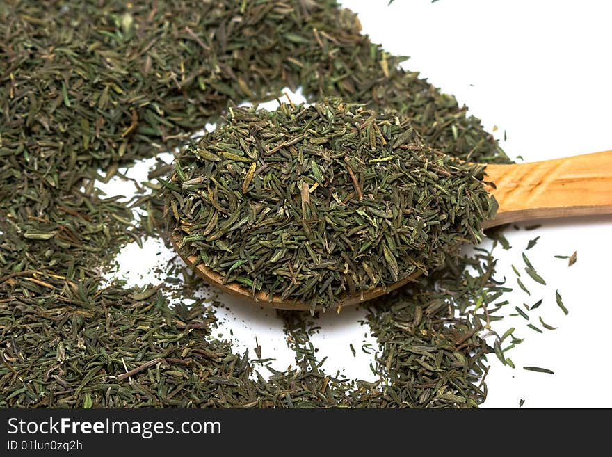 Spice of thyme isolated on white background