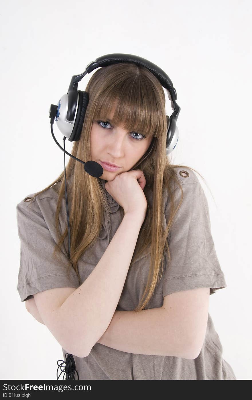 Pretty female model with headphones