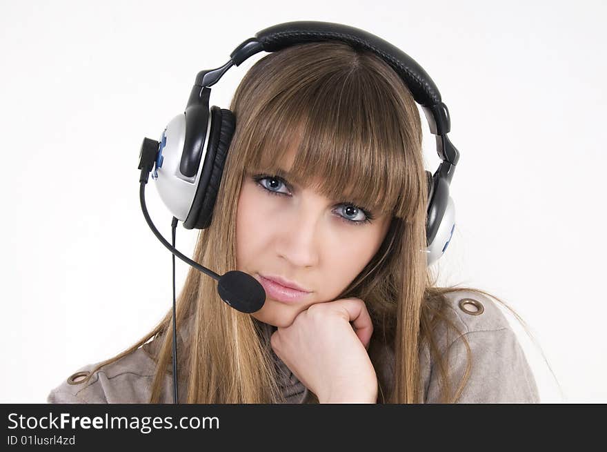 Pretty female model with headphones