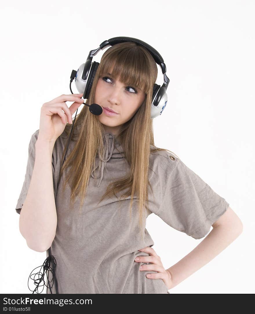 Pretty female model with headphones