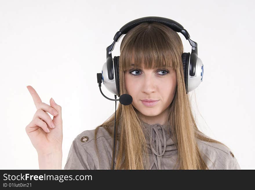 Pretty female model with headphones