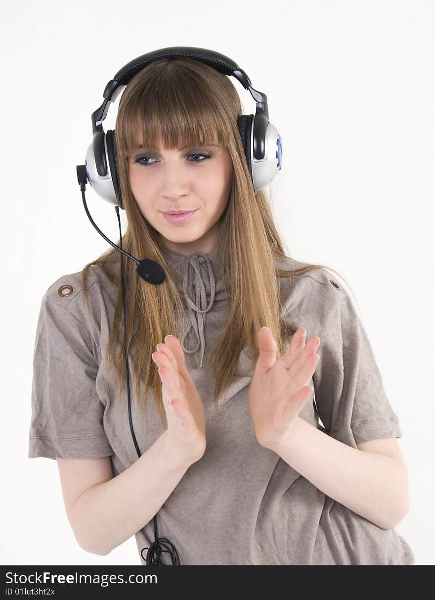 Pretty female model with headphones