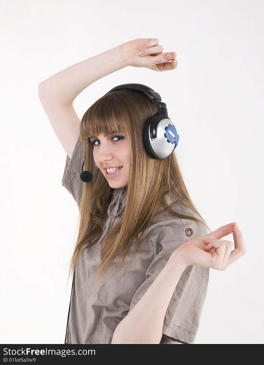 Pretty female model with headphones