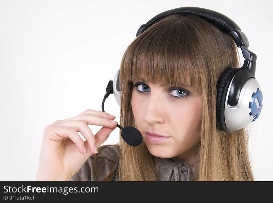 Pretty female model with headphones