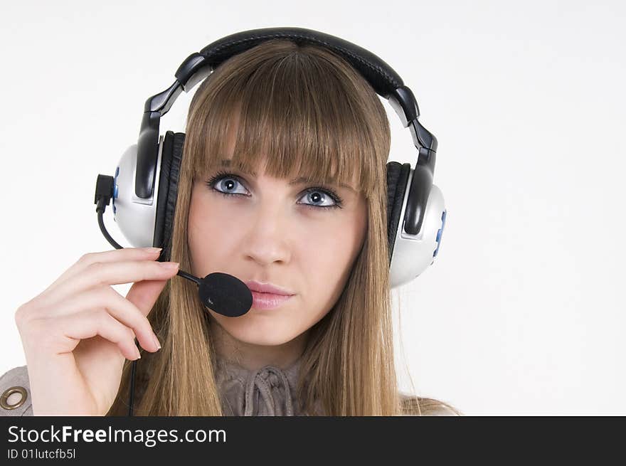 Pretty female model with headphones