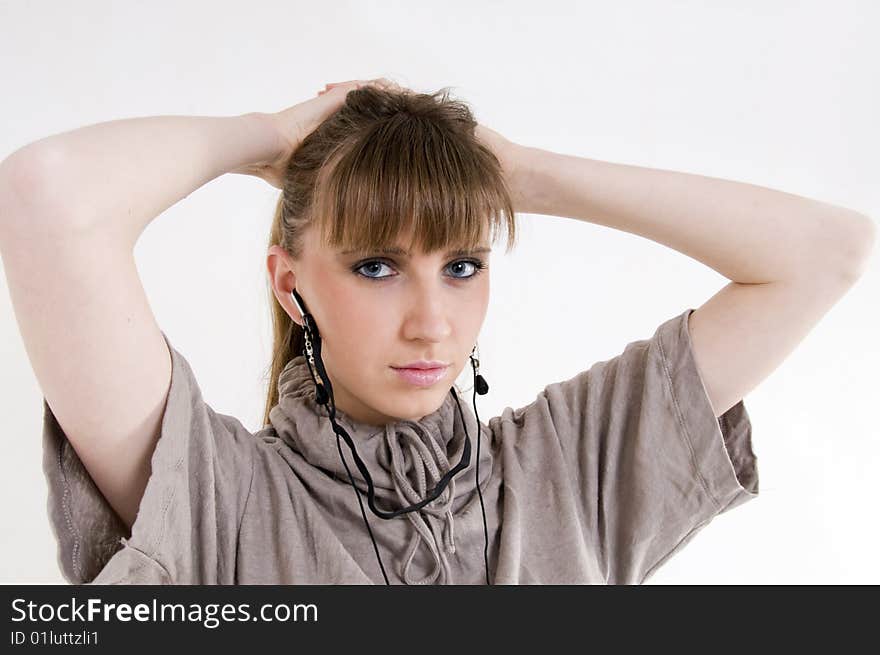 Pretty female model with headphones