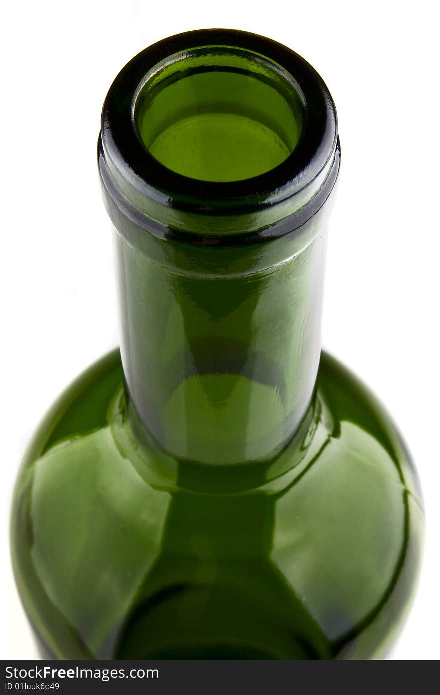 Closeup of green bottle isolated on white background