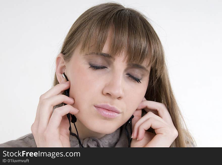 Female model with headphones