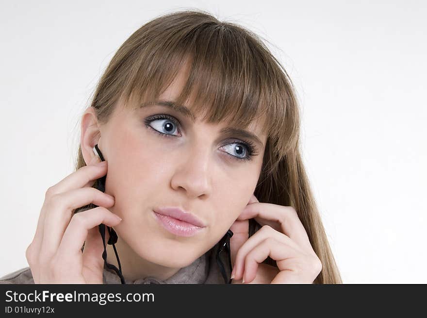 Female model with headphones