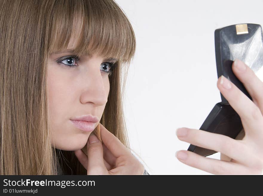 Female model with make up and mirror. Female model with make up and mirror