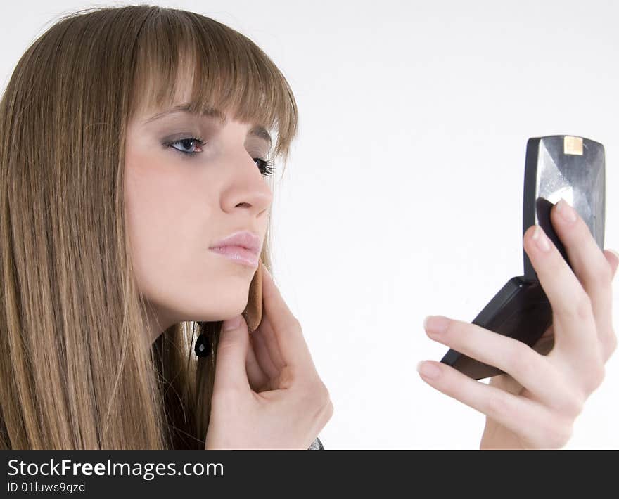 Female model with make up and mirror. Female model with make up and mirror